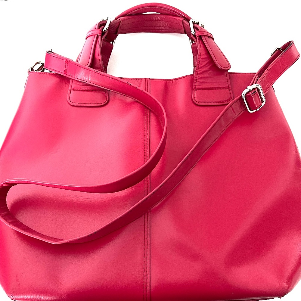 ***  Hot Pink Vegan Leather Shoulder Tote Bag Like New ***